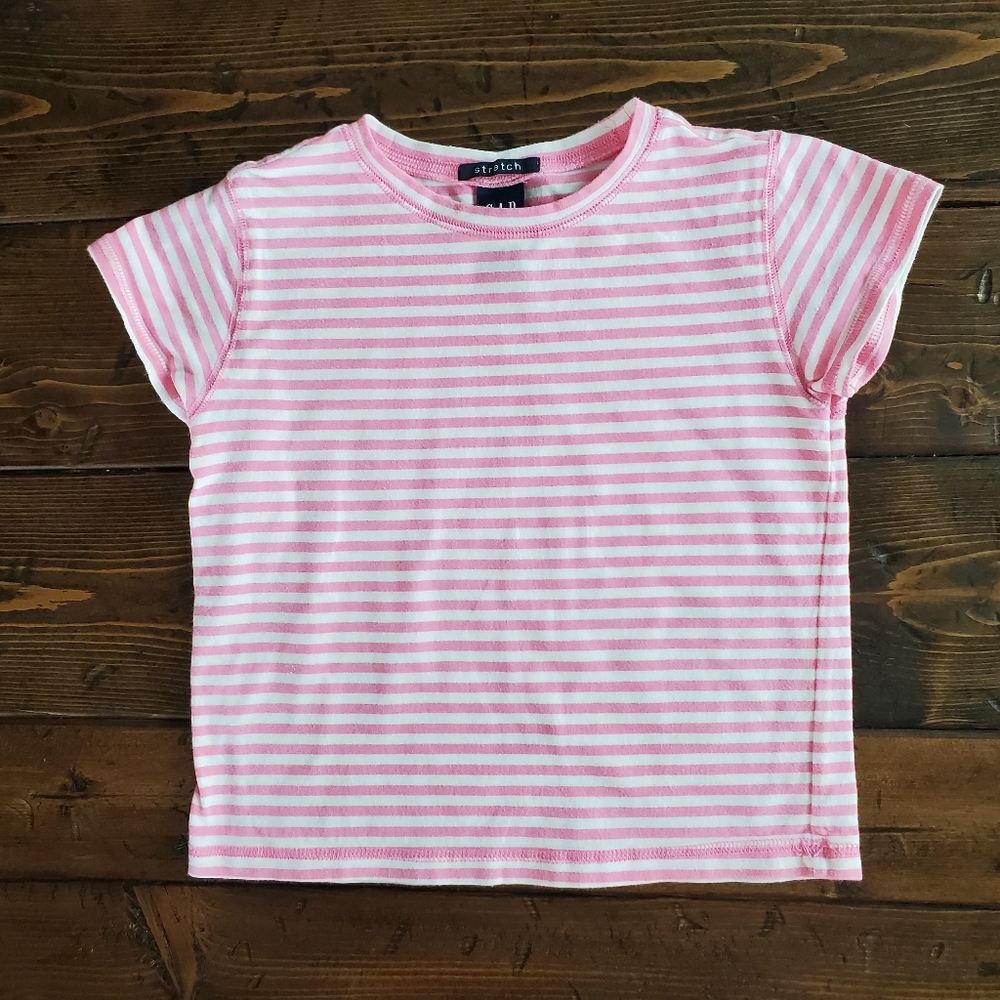 GAP pink & wht stripe t-shirt, sz M 7/8